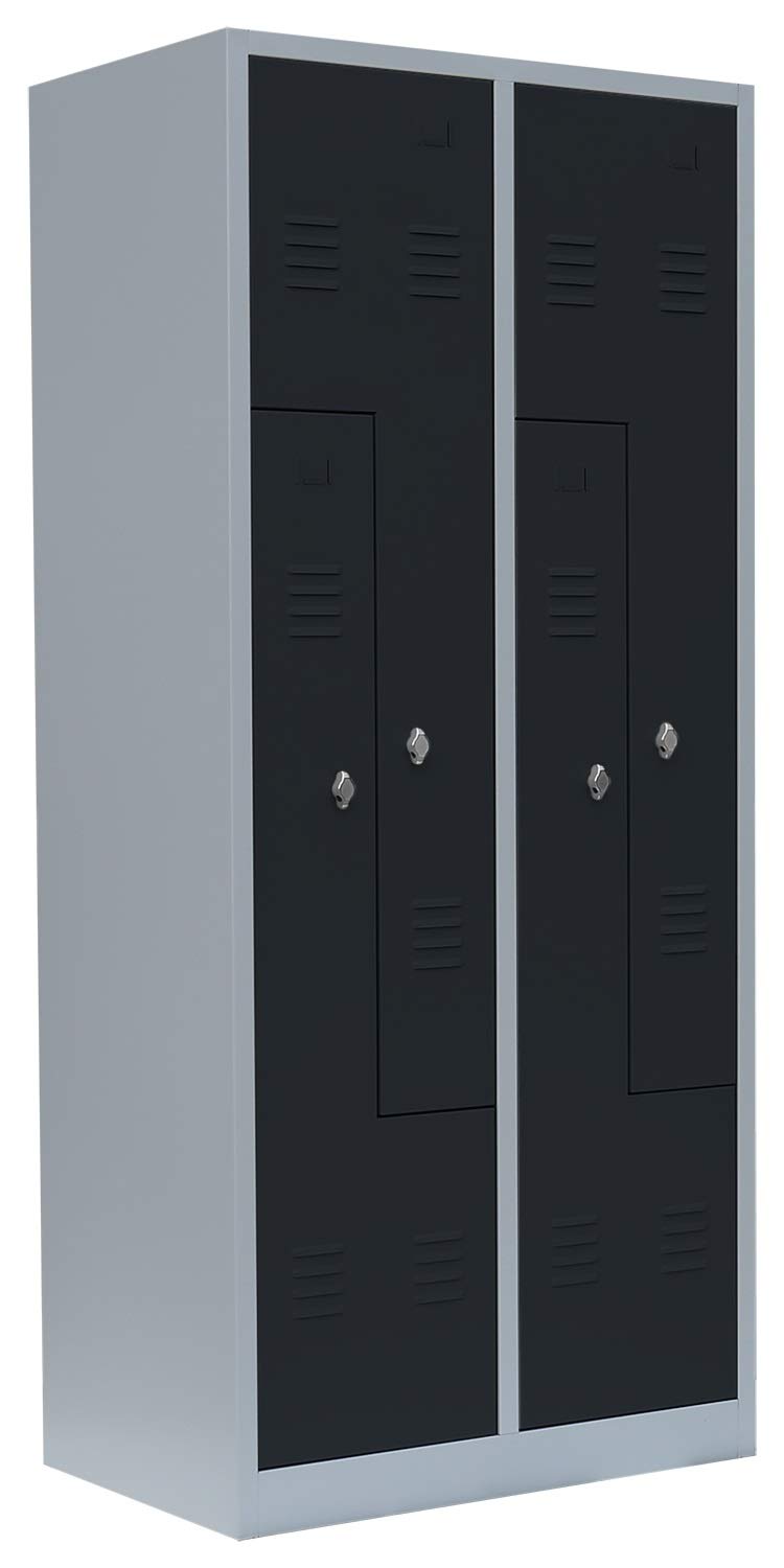 Lüllmann Spind komplett montiert Spint 4er Z-Spind Umkleide Stahl Kleiderschränke Garderobenschrank 525118 Anthrazit (H x B x T): 1800 x 800 x 500 mm