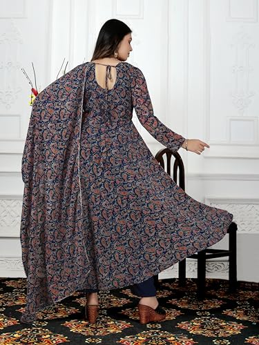 Image of KD Women Floral Print Anarkali Kurta with Pant and Dupatta Set Anarkali Kurti for Women Plus Size upto 4XL