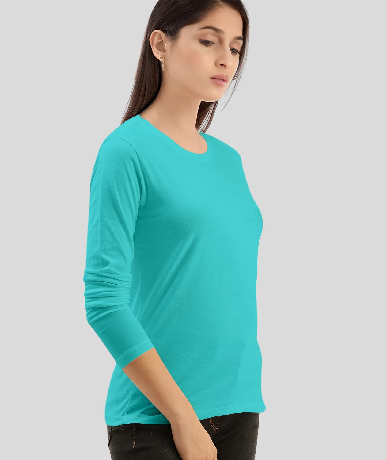 TVP Fashions Premium Plain Women Round Neck Full Sleeves Cotton Tshirt. Festive,Offer,Discount,Sale,Limited Edition, Trending Tees and Tshirts. (LightBlue_Medium) 1