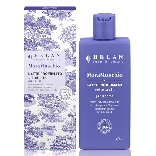 Helan Mora Mech - Leche corporal perfumada, hidratante con moras y té, con aceites de frambuesa y grosella negra, vitaminas C y E, 200 ml, fabricado en Italia