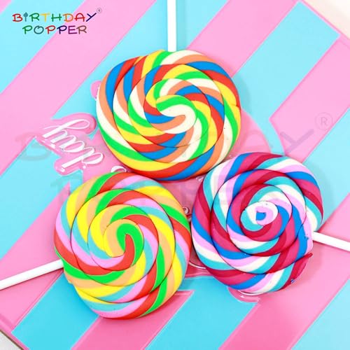 Image of Birthday Popper 36 Pcs Scented Candy Erasers for Kids as Birthday Return Gifts | Colorful Realistic Lollipop Pencil Erasers for School Stationery, Goodie Bags, Classroom Rewards for Boys & Girls