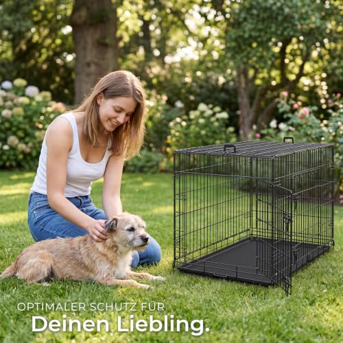 tectake® Hundekäfig, Hundegitter Box, Dog Kennel, Hundebox faltbar, Transportbox stabil, für Hunde und Welpen, für Kofferraum, Auto, Camping und Zuhause, Wohnung - 121,5 x 75,5 x 80,5 cm
