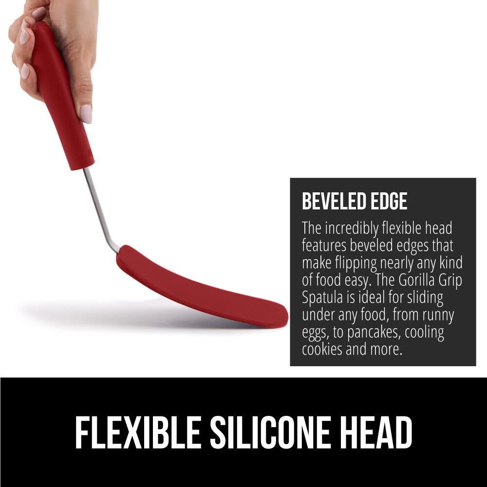 GORILLA GRIP Spatola in silicone antiaderente resistente al calore senza BPA, testa flessibile antigraffio per padelle, manico in gomma morbida antiscivolo, spatole da cucina in acciaio inossidabile