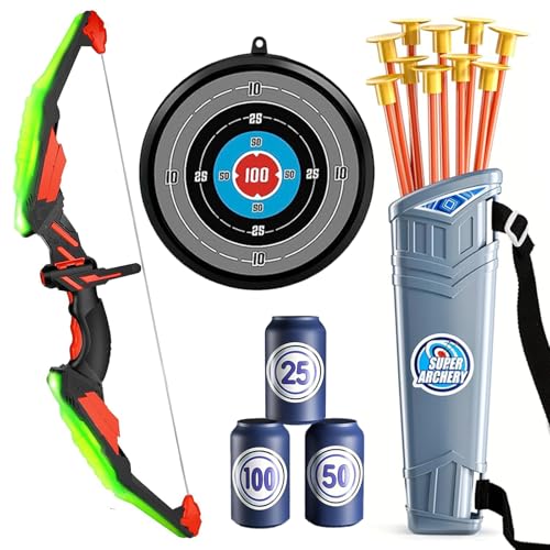 Detontek Kinder Pfeil und Bogen Schießspielzeug, Sport-Bogenschießset, Beleuchtetes Pfeil- und Bogenset, 10 Pfeile mit Gummispitze, Köcher, Zielscheiben, Tasche (grün) Detontek Kinder Pfeil und Bogen Schießspielzeug, Sport-Bogenschießset, Beleuchtetes Pfeil- und Bogenset, 10 Pfeile mit Gummispitze, Köcher, Zielscheiben, Tasche (grün)