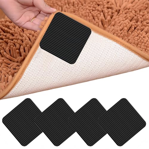 Teppich Antirutschunterlage, 4 Stück Antirutschmatte Für Teppich, 10 x 10 cm Waschbare Wiederverwendbare Pads für Hartholzböden Teppiche Und Matten Schwarz