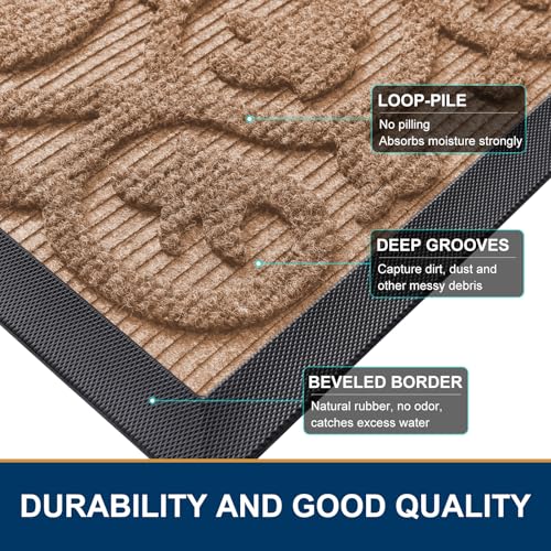 Image of Smiry Welcome Door Mat Outside Entrance, Heavy Duty Trap Dirt and Moisture Easy Clean Low Profile Patio Porch Indoor Outdoor Front Doormat for Entry, 29.5x17 Inch, Coffee