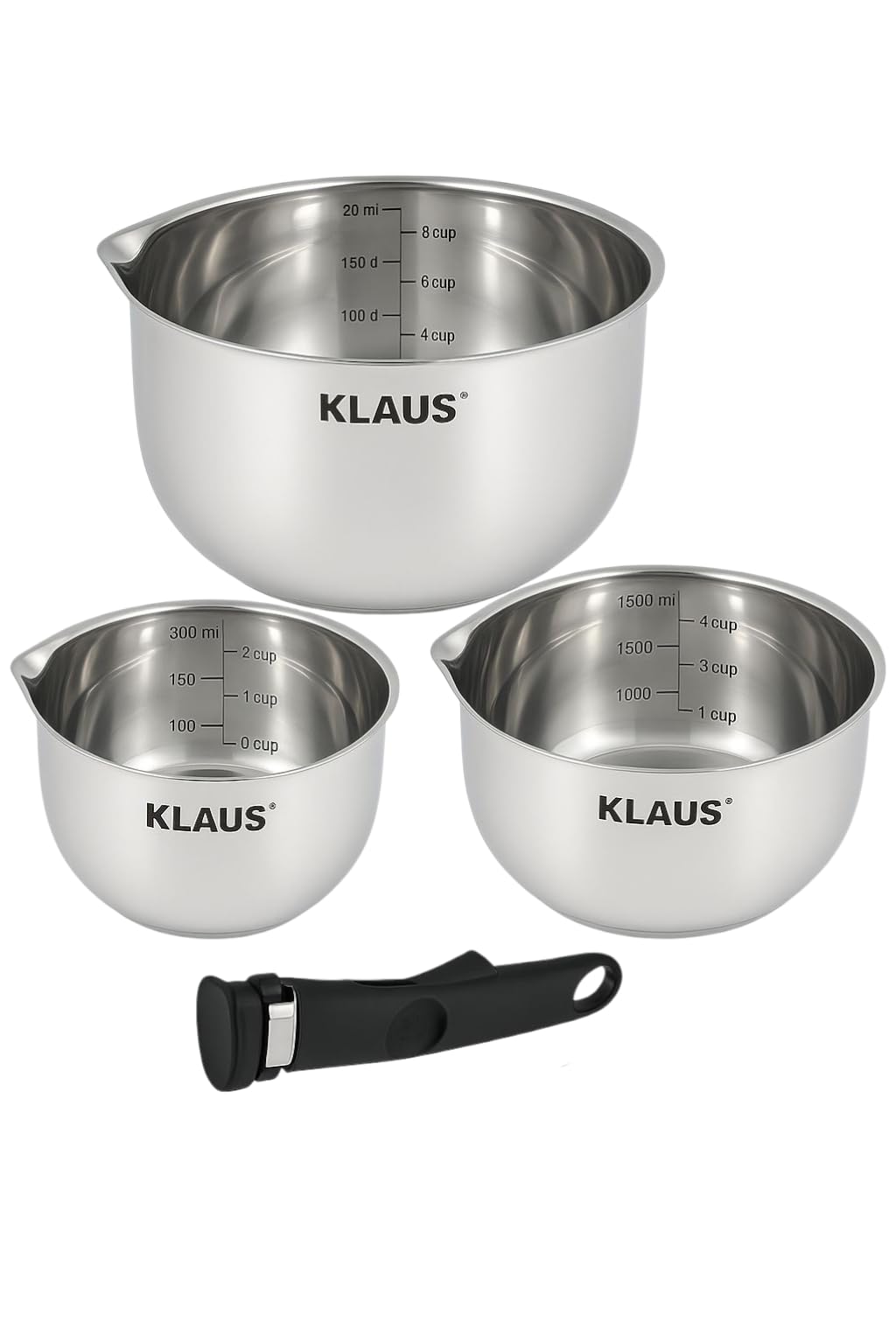set de 3 casseroles en inox haute qualité- induction & four,poignee Amovible,Cuisson Saine - Diamètres et capacités : 16/18 /20 cm