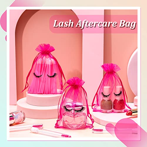 100 Pcs Eyelash Aftercare Bags 4 x 6 Inches Eye Lash Print Aftercare Makeup Bags Drawstring Cosmetic Bags Organza Beauty Bags for Women Makeup Jewelry Supplies (Pink)3