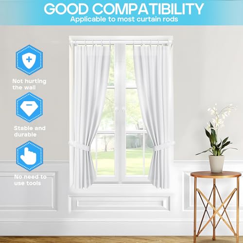 Image of Extendable Curtain Poles 59-120 cm, Tension Rods for Curtains Adjustable Shower Curtain Poles No Drilling Spring Loaded Curtain Rod Shower Rail for Bathroom Window Door Wardrobe, White