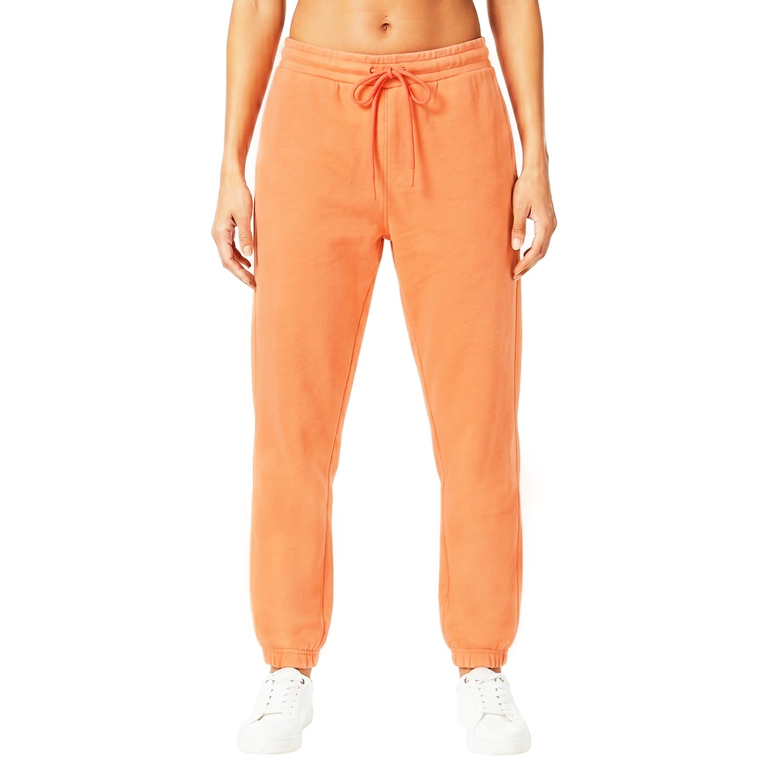 Light & Shade Women's Fleece Joggers with Drawstring Waist Tapered Tracksuit Bottoms Soft Cotton Blend Sweatpants for Gym & Loungewear (Orange, S)
