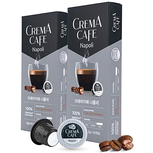 CREMA CAFÉ 20 Count Espresso Capsules | Intensity 8, Dark Roasted | Single-Serve Coffee Pods Compatible with Nespresso Machines | Rich Crema | 100% Fair Trade Coffee | Doubly Sealed Safe Capsule