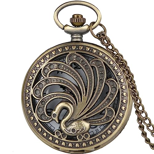 ZALTAS Relógio de bolso de quartzo de pavão oco bronze chinês colar pingente animal quartzo relógio