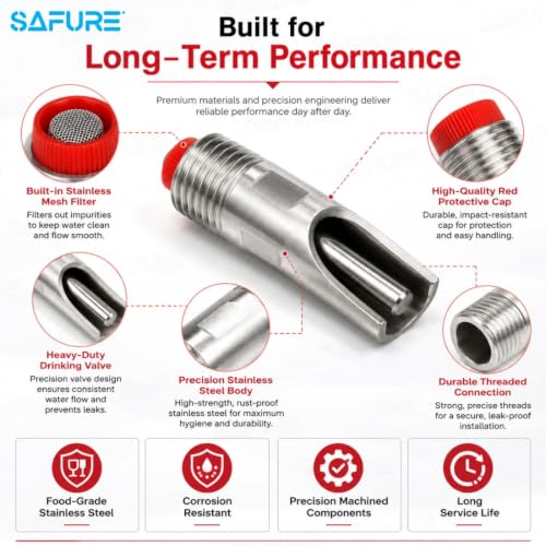 Image of Pig Nipple Water Drinkers - Pack of 20 | Automatic Stainless Steel with Plastic Red Cap Nipples for Piglets | Farm Livestock Watering System