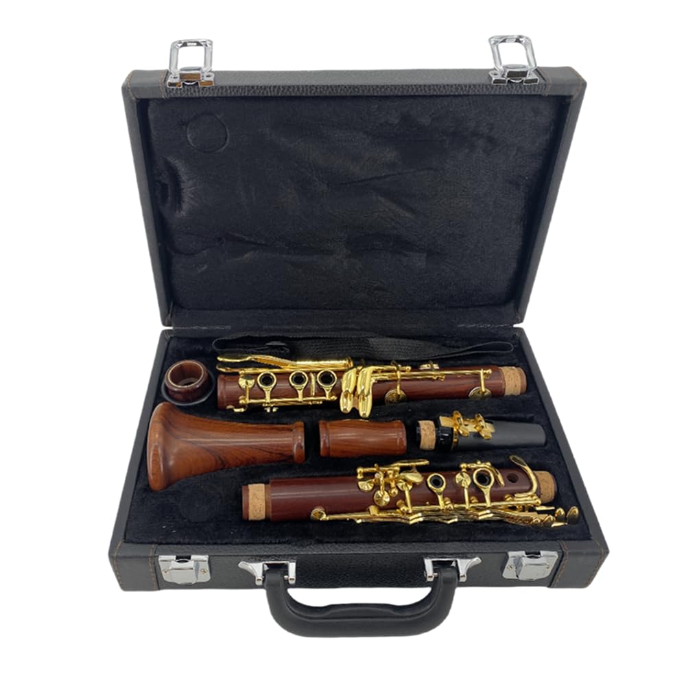 Yinfente Rosewood Clarinete Gold Plated Keys Bb flat Clarinet for Beginner Students with 2 Barrels Hard Case Cleaning Kit Mouthpice Cork Grease Gloves Reeds Professional & Intermediate Clarinet