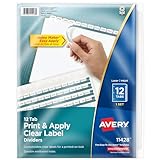 Avery 12 Tab Dividers for 3 Ring Binder, Easy Print & Apply Clear Label Strip, Index Maker Customizable White Tabs, 1 Set (11428)