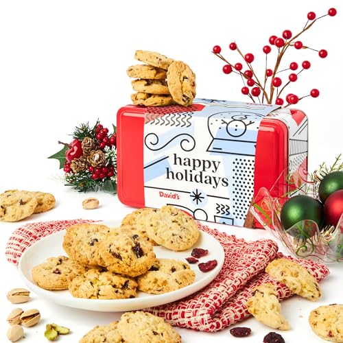 David's Cookies Cranberry Pistachio Biscuits Happy Holidays Tin – 9.3oz
