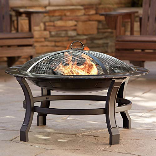 John Timberland Exeter Black Outdoor Fire Pit Round 30" Powder-Coated Iron Bowl Brick Steel Wood Burning with Spark Screen and Fire Poker for Outside Backyard Patio Camping Deck John Timberland Exeter Black Outdoor Fire Pit Round 30" Powder-Coated Iron Bowl Brick Steel Wood Burning with Spark Screen and Fire Poker for Outside Backyard Patio Camping Deck
