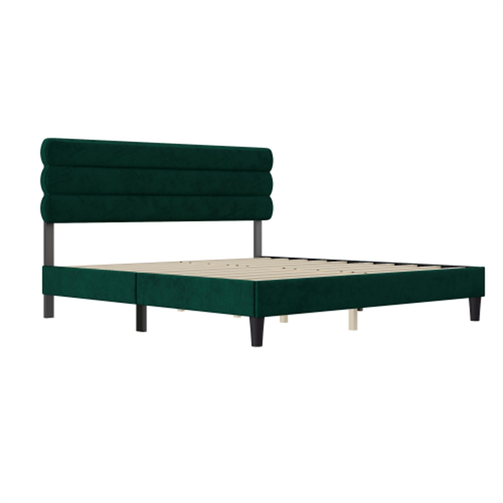 King Bed Frame with Headboard,Sturdy Platform Bed with Wooden Slats Support,No Box Spring,Mattress Foundation,Easy Assembly Green