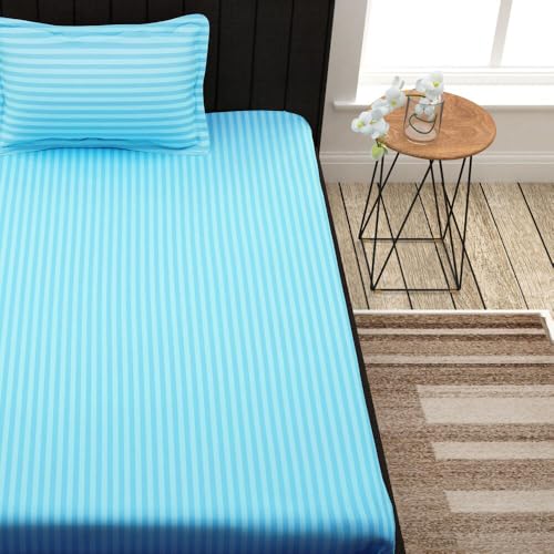Image of Plain Stripe bedsheet 1 Single Bedsheet with 1 Pillow Cover (Aqua Blue) Size 60 inch x 90 inch