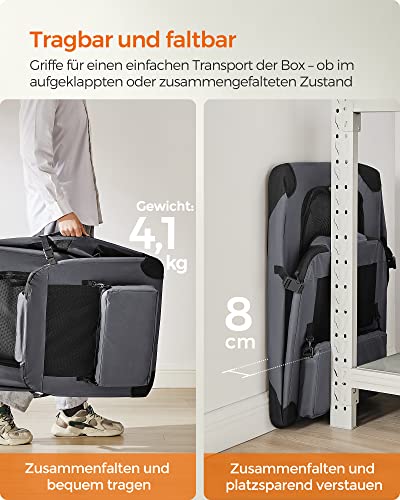 Feandrea Hundebox faltbar, Transportbox Hund, XL, Hundetasche, Oxford-Gewebe, Netzstoff, atmungsaktiv tragbar transportabel, Metallrahmen, mit Griffen, Taschen, 81 x 58 x 58 cm, grau PDC008G01