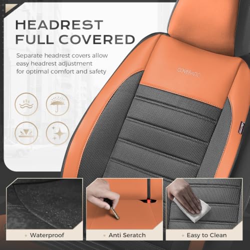 Image of Coverado Car Seat Covers Front Seat, Luxury Leather Car Seat Protector, Automotive Front Mesh Seat Covers, Orange&Black Seat Cushion for SUV Sedan Truck