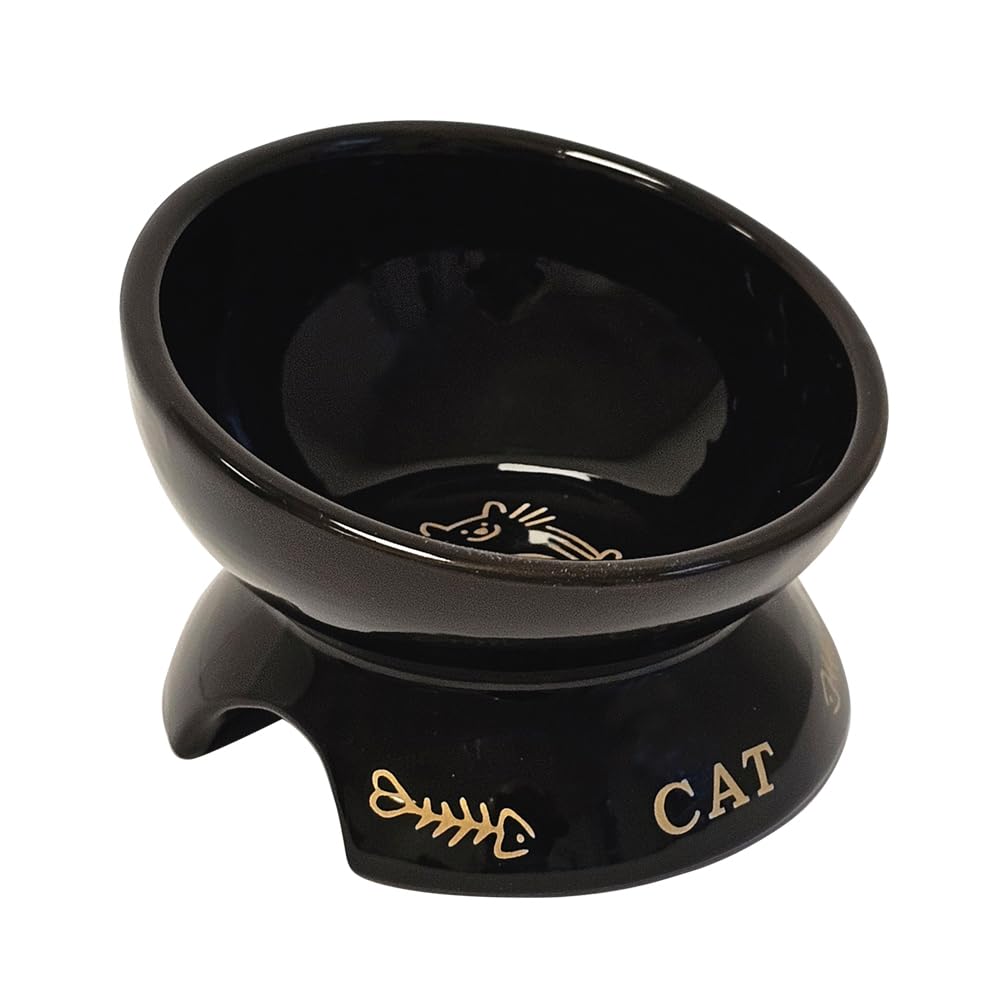 Nobby Golden Cat Ceramic Bowl Raised Black Diameter 13.5 x 9 cm 250 ml