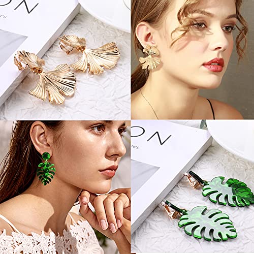 Finrezio 9 Pairs Clip on Drop Earrings for Women Statement Rattan Resin Acrylic Drop Dangle Earrings Lightweight Geometric Rattan Tassel Hoop Drop Dangle Earring Jewelry4