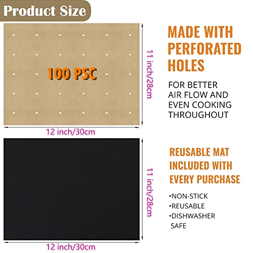 Image of WMKGG 100 PCS Air Fryer Oven Liners, 12 x 11 inch Parchment Paper | Perforated Rectangular Disposable Liners for Ninja Foodi, XL Air Fryer, Cuisinart, Breville Toaster Oven