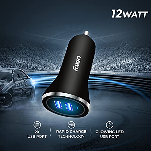 Image of Foxin Fcc-002 Dual Port USB for Car Charger, Charging Adapter, Black