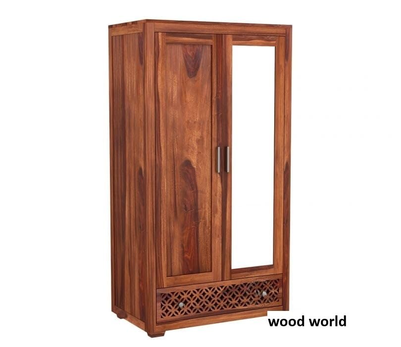 Image of Sheesham Wood Wardrobe with Mirror, 3 Drawer and 5 Shelves Storage for Bedroom Wooden Almirah for Clothes for Living Room Bedroom Home, Solid Wood Furniture (Brown Finish)