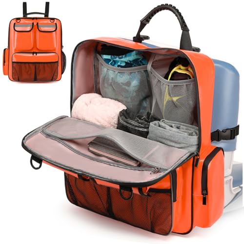 SLINRKE Boat Seat Storage Bag - Waterproof Boat Organizer, Back Seat Carrying Bag with Multiple Pockets for Life Jacket, Swimsuit and Other Boating Accessories (Orange)