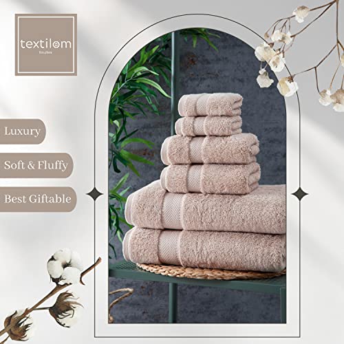 Textilom 100% Turkish Cotton 6 Pcs Bath Towel Set, Luxury Bath Towels For Bathroom, Soft & Absorbent Bathroom Towels Set (2 Bath Towels, 2 Hand Towels, 2 Washcloths)- Beige #TOP2