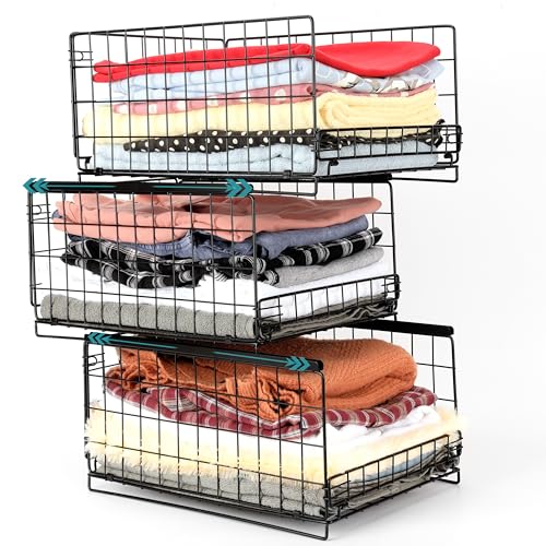 BELLE VOUS Organizador Interior de Armarios - Cajonera de 3x Niveles Corredizos - Cajones Apilables de Armario para Ordenar Ropa Camisetas Jerseys - Cajoneras para Almacenaje