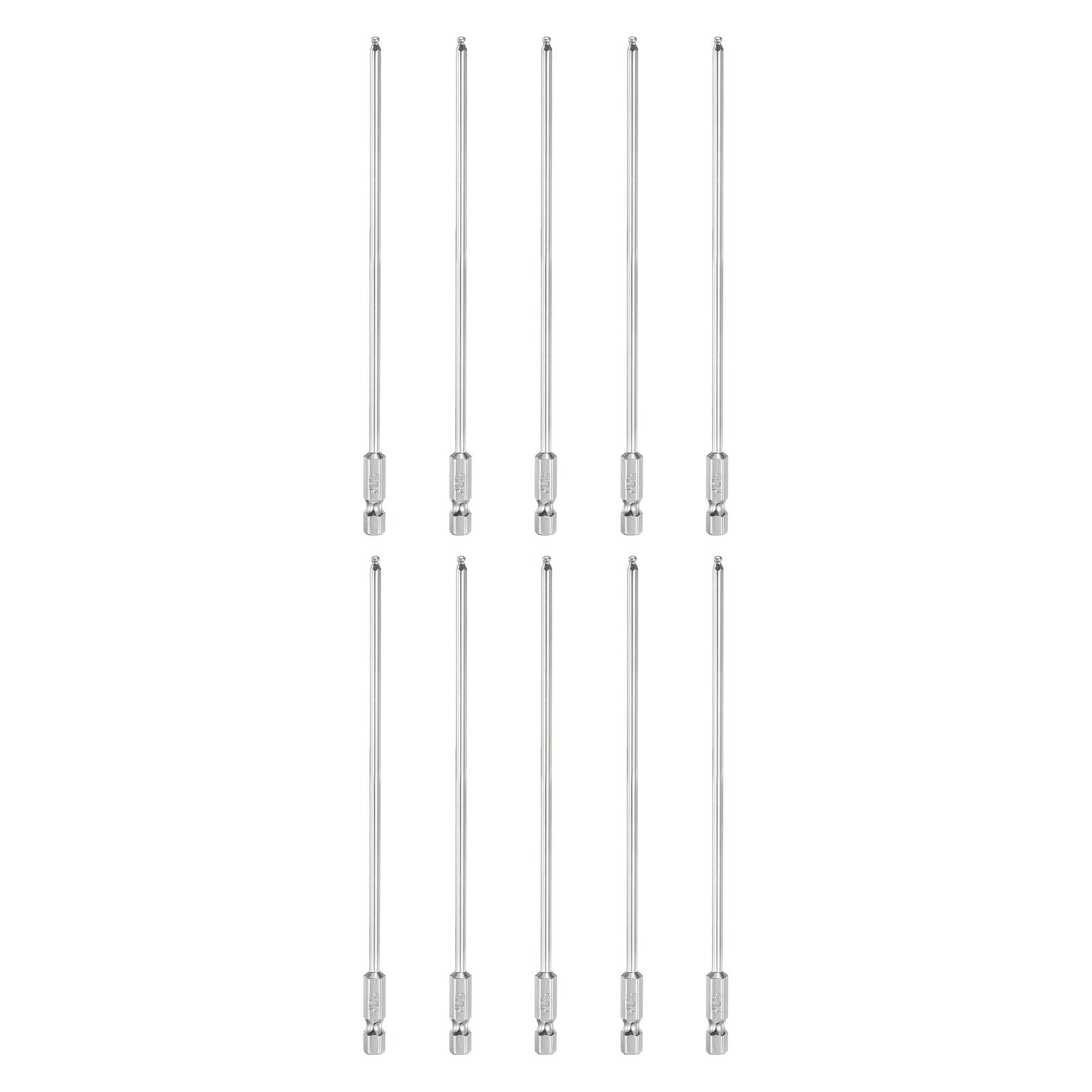sourcing map 10pcs Ball End Hex Screwdriver Bit H2.5 (2.5mm) Head 1/4" Hex Shank 150mm (6") Long Magnetic S2 Steel Metric Screw Driver Drill Bit Wrench Socket Power Tool