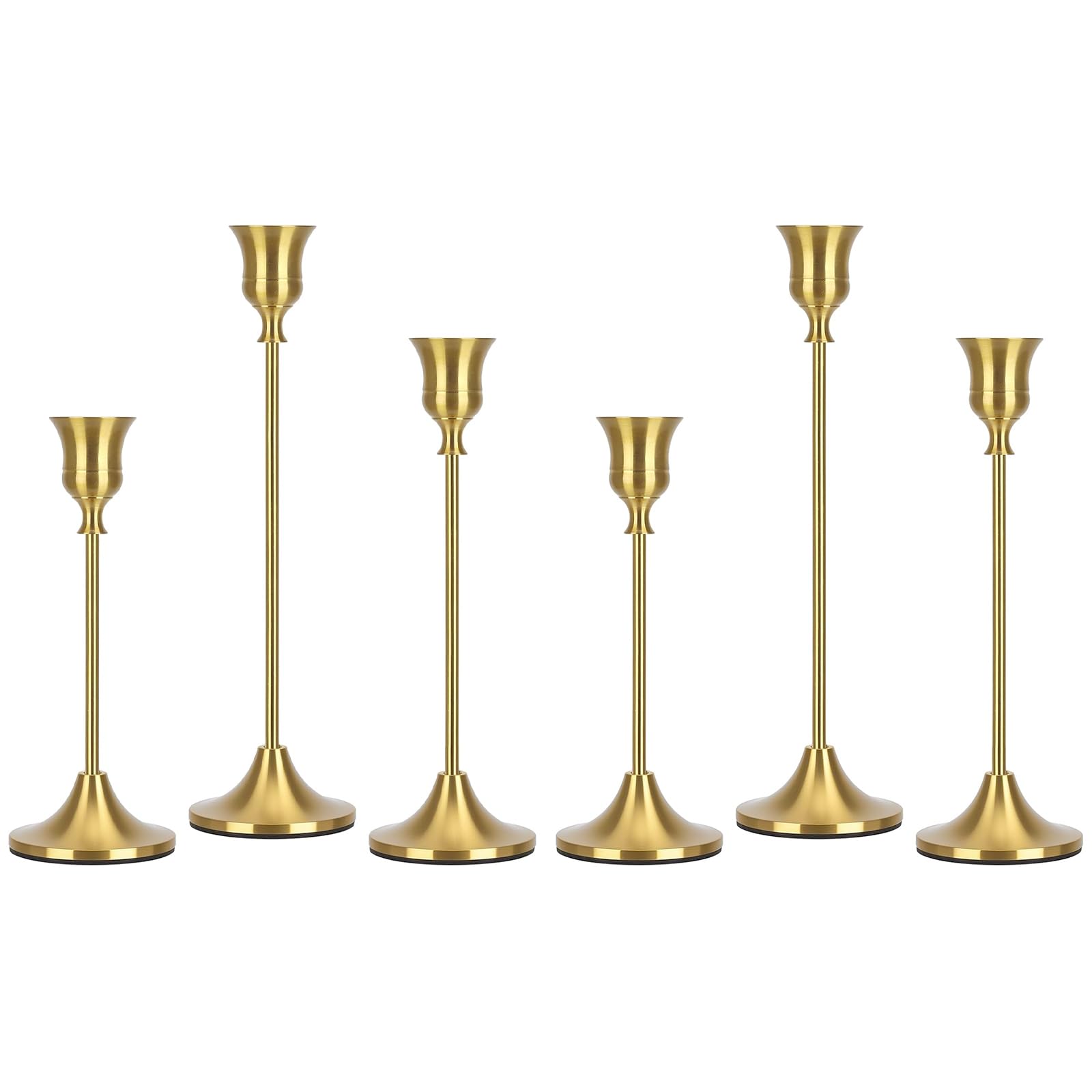 6 Pcs Brass Gold Candle Holders, Candlestick Candle Sticks Holder, Taper Candles Holder, Modern Vintage Table Centerpiece Decor for Wedding, Christmas, Halloween, Dining Table and Mantel