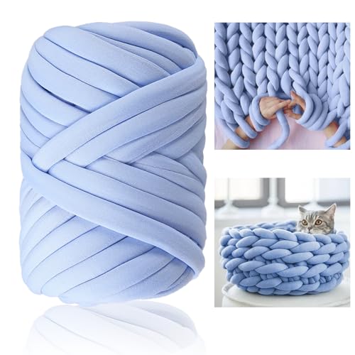 Nizirioo Laine à tricoter volumineuse à bras : 500 g de fil pour tricot à la main, crochet, couverture épaisse à la main, couverture douillette pour broderie épaisse, couverture (bleu)