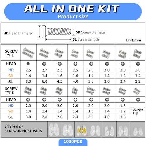 DAQUN 1000 Pcs Glasses Screws Repair Kit, Glasses Repair Kit, Complete Eyewear Fixing Set Included 3 in 1screwdriver, Screws - Image 2