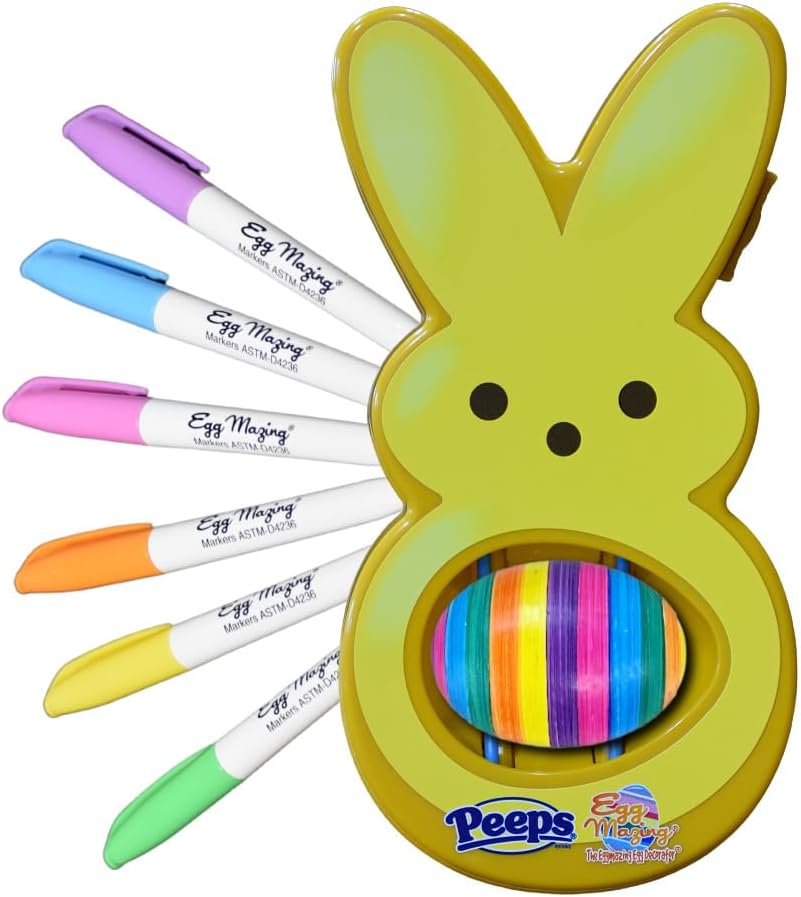 The Eggmazing Egg Decorator - Peeps Bunny - Arts and Craft Set Includes 6 Colorful Quick Drying, Non-Toxic Markers - Yellow