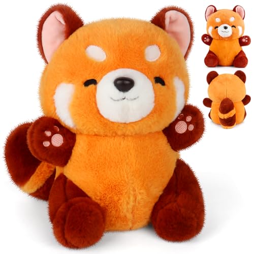 PLLYPE 23CM Suave Juguete de Panda Rojo, Panda Rojo Peluche Red Panda Plush Toy, Peluches de Panda Rojo, Esponjoso Animal de Relleno de Panda Rojo, Mini Panda Rojo para Jugar Abrazar Coleccionar