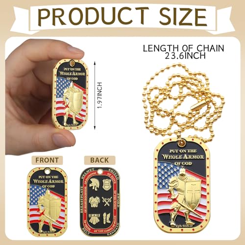 5 Pcs Put on the Whole Armor Dog Tag Necklaces Military Pendant Necklace Christian Prayer Commemorative Gift Military Knight Pendant for Men Women Souvenir Favor Gift2
