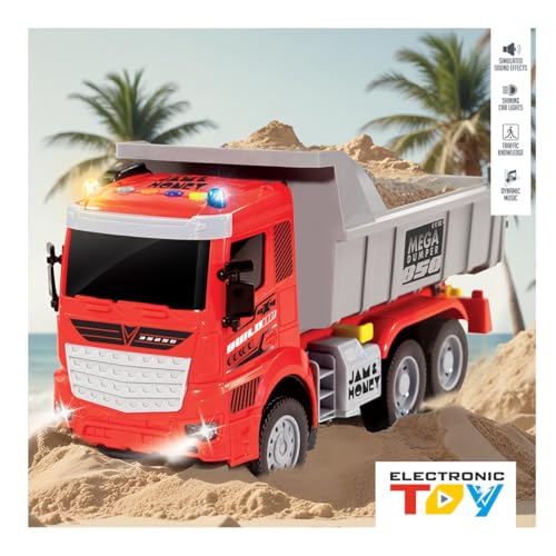 Image of Amazon Brand - Jam & Honey Bump and Go Trucks for Kids | Dumper Truck for Kids for Age 3+ Years | Red Grey