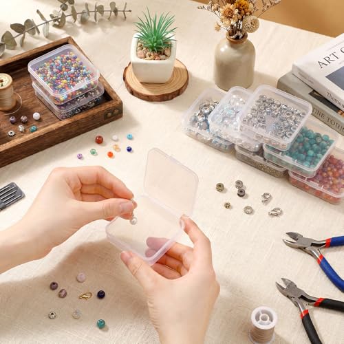 Image of SATINIOR 300 Packs Clear Small Plastic Containers Transparent Storage Box with Hinged Lid in Bulk for Jewelry Hardware Crafts Small Items(2.52 x 2.52x 0.79 Inch)