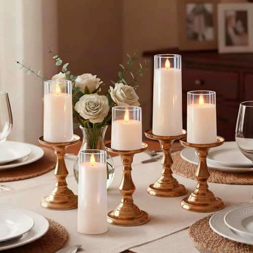 Image of Raycare Flameless Candles Battery Operated with Remote Timer, Acrylic Flickering LED Pillar Candle for Valentine's Day, Home Decor, Gift for Family and Friend, White, Set of 5 | LED Acrylic 3D Flickering Realistic Glow for Christmas Gift, Weddings, Mantels, Fall Home Decor, Halloween, Family, Set of 5