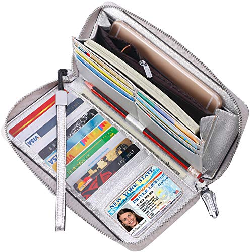 Lavemi Women's RFID Blocking Leather Zip Around Wallet Large Phone Holder Clutch Travel