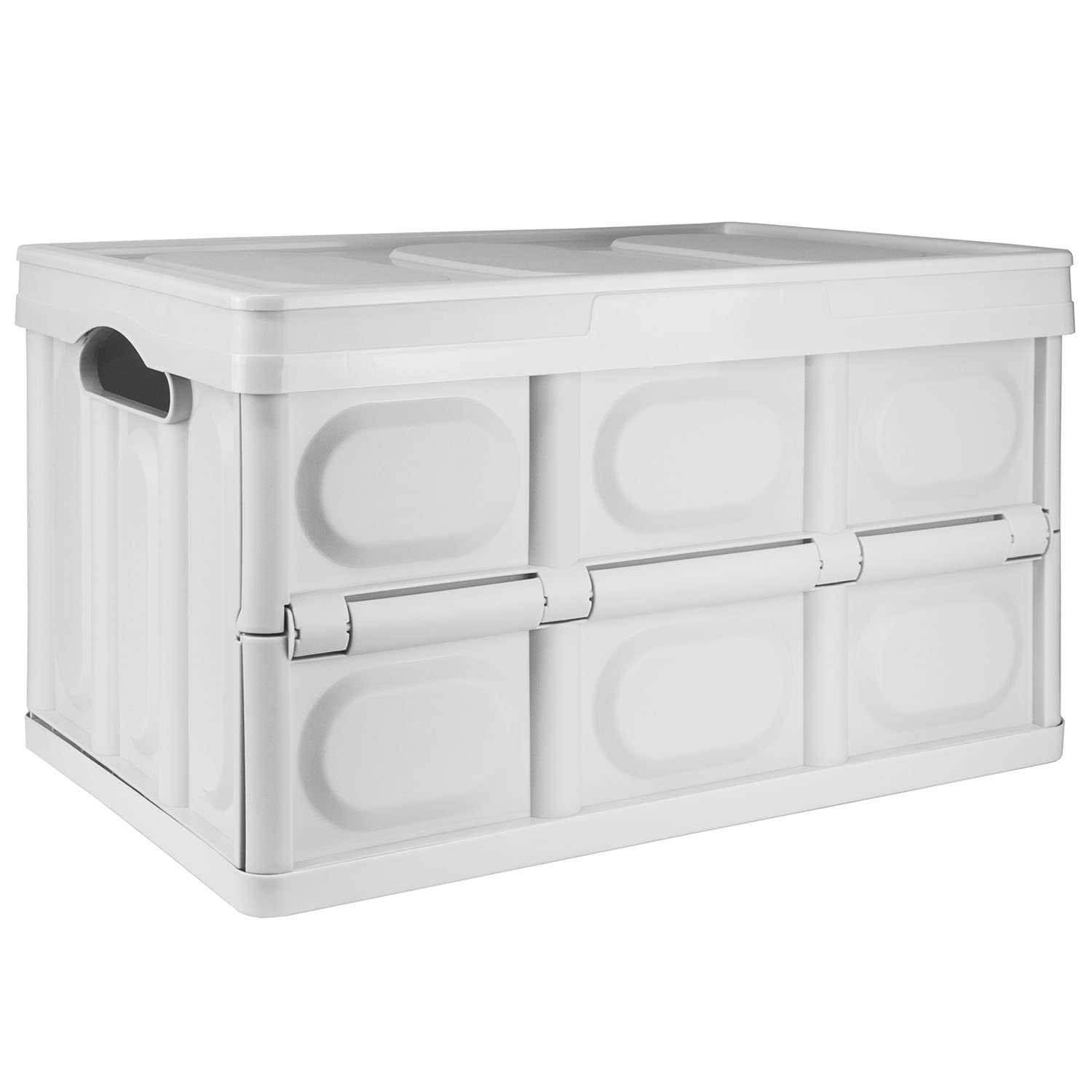 TekBox 56L White Storage Box with Lid Folding Stackable 56 Litre Lidded Plastic Crate Tub Boxes (1)