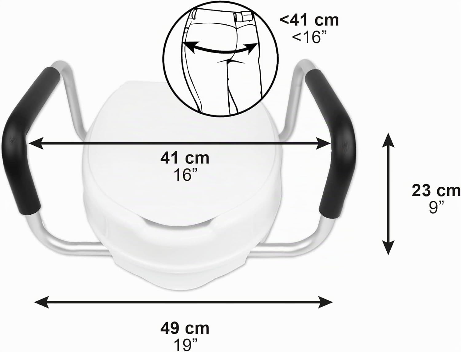 PEPE Mobility Rialzo WC per Anziani con Braccioli e Coperchio (10 cm Altezza), Alzawater per Protesi Anca, Rialzo per WC Disabili, Universale, Bianco