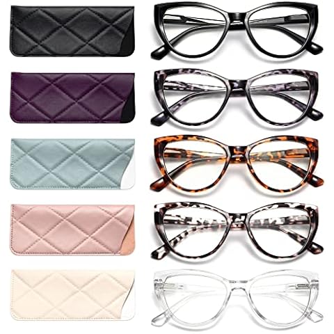 Gaoye 5 Pack Fashion Cat Eye Reading Glasses for Women, Computer Blue Light Readers Anti Glare With Eyeglasses Chain (B 5 PACK MIX, 1.25, multiplier_x) Cover