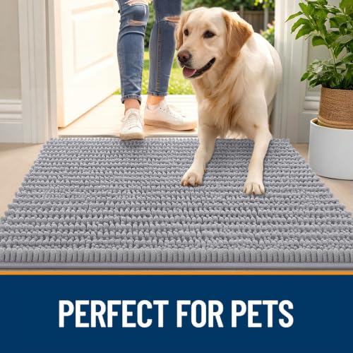 Image of OLANLY Dog Door Mat for Muddy Paws 36x24, Ultra-Absorbent Chenille Mud Mat