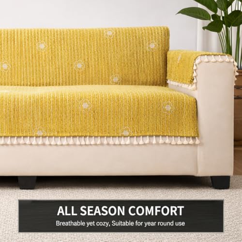 Image of STITCHNEST Woven Fabric Sofa Cover 1 Seater with 2 Hand Rest Covers - Washable Green Sofa Cover with Tassels - Durable Premium Fabric - Stylish Sofa Protector for Living Room & Furniture Decor1