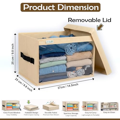 Image of JD Fresh Foldable Cloth Cover Storage Box With Lid /Wardrobe Clothes Organizer /Storage Basket /Space Saving Storage /Collapsible Clothes Organizer /Cupboard Storage Box for Shirts, Pants- Beige Pack of 10